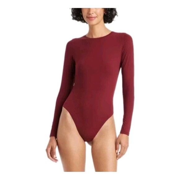 AUDEN Women's Luxe 4-Way Stretch Long Sleeve Bodysuit Size L Buttery Soft Red - Picture 3 of 9